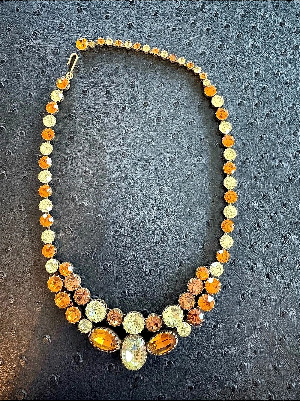 Vendome Rhinestone Statement Necklace in Gold & Orange. Signed.